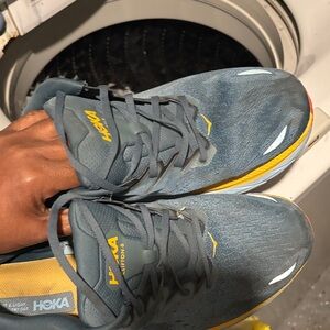 Hoka Men's Running Shoes in Slate Blue with Yellow Accents